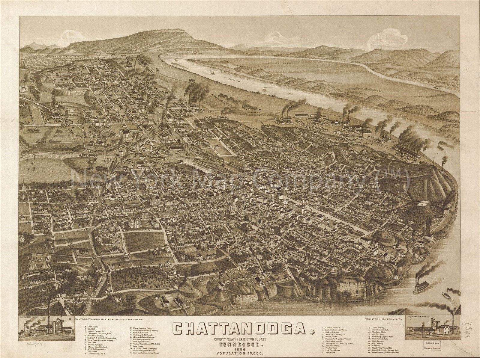 Map 1886 Map Chattanooga County Seat of Hamilton County picture