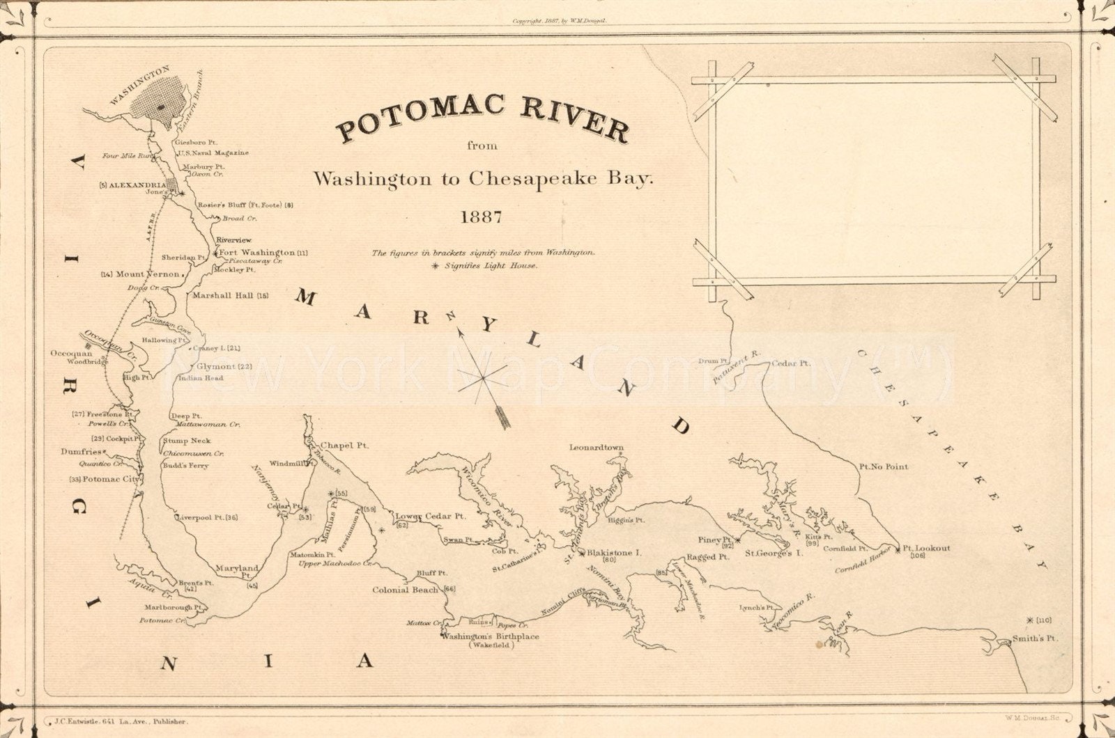 Map 1887 Map Potomac River From Washington to Chesapeake Bay Etsy