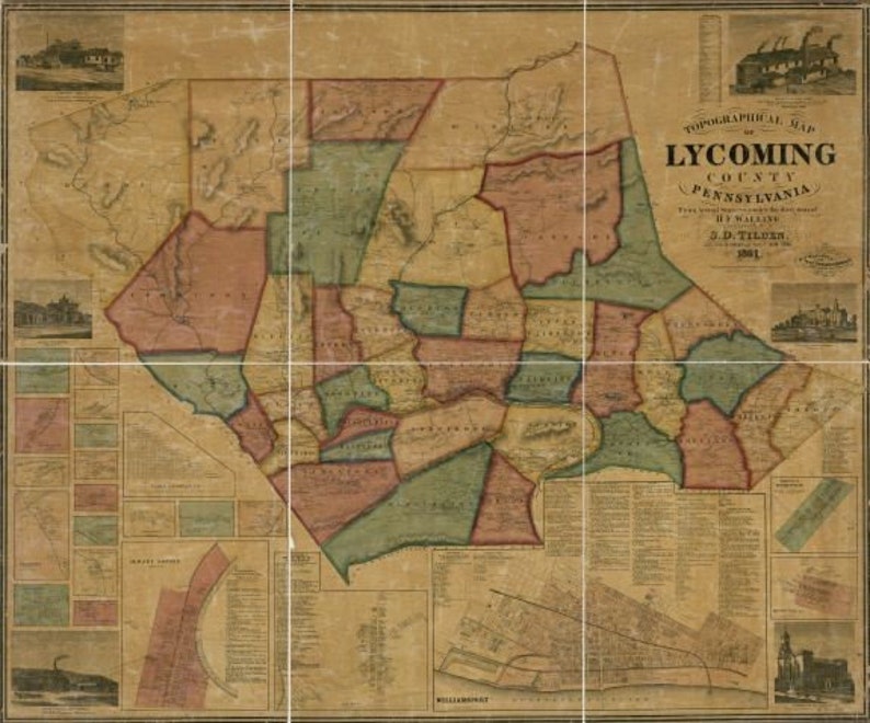 Map 1861 Topographical Map of Lycoming County Pennsylvania: - Etsy