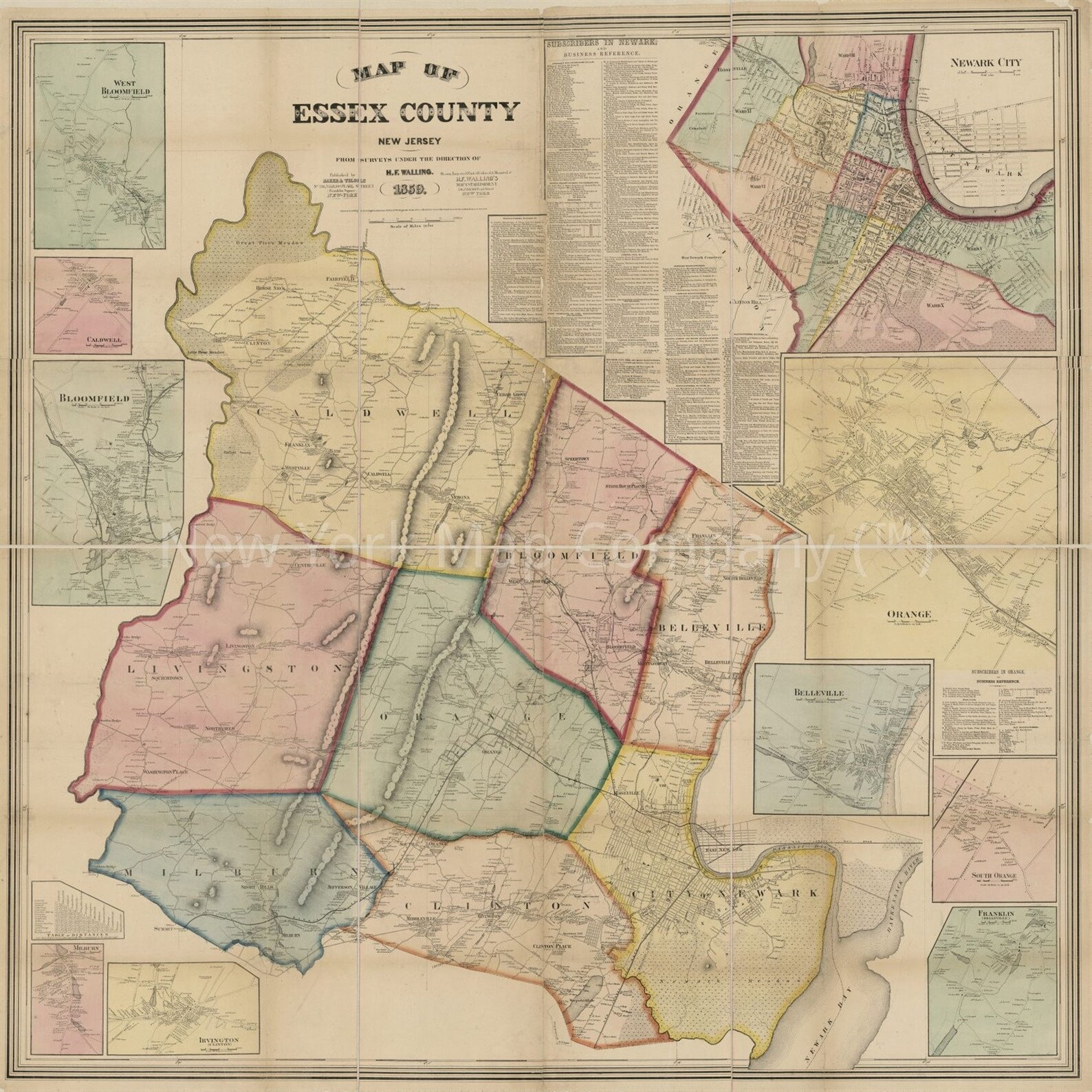 Map 1859 Map of Essex County New Jersey From Surveys Etsy