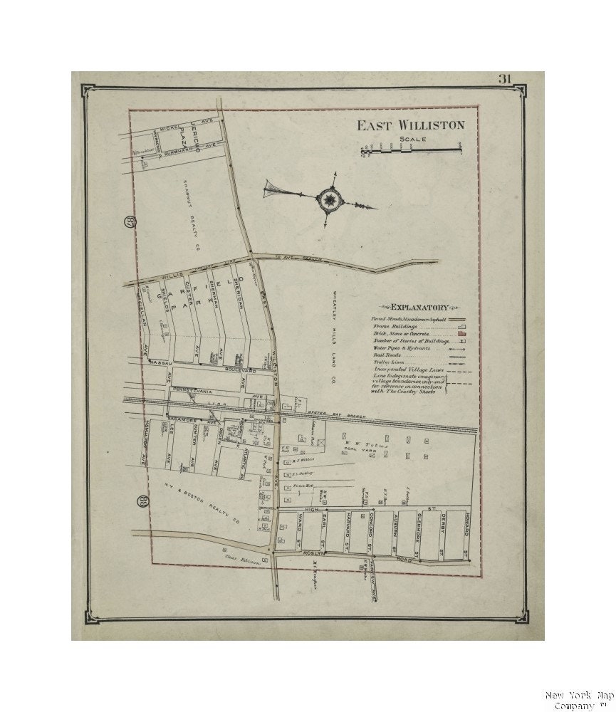 Map 1914 map of New York East Williston Hyde E. Belcher Etsy