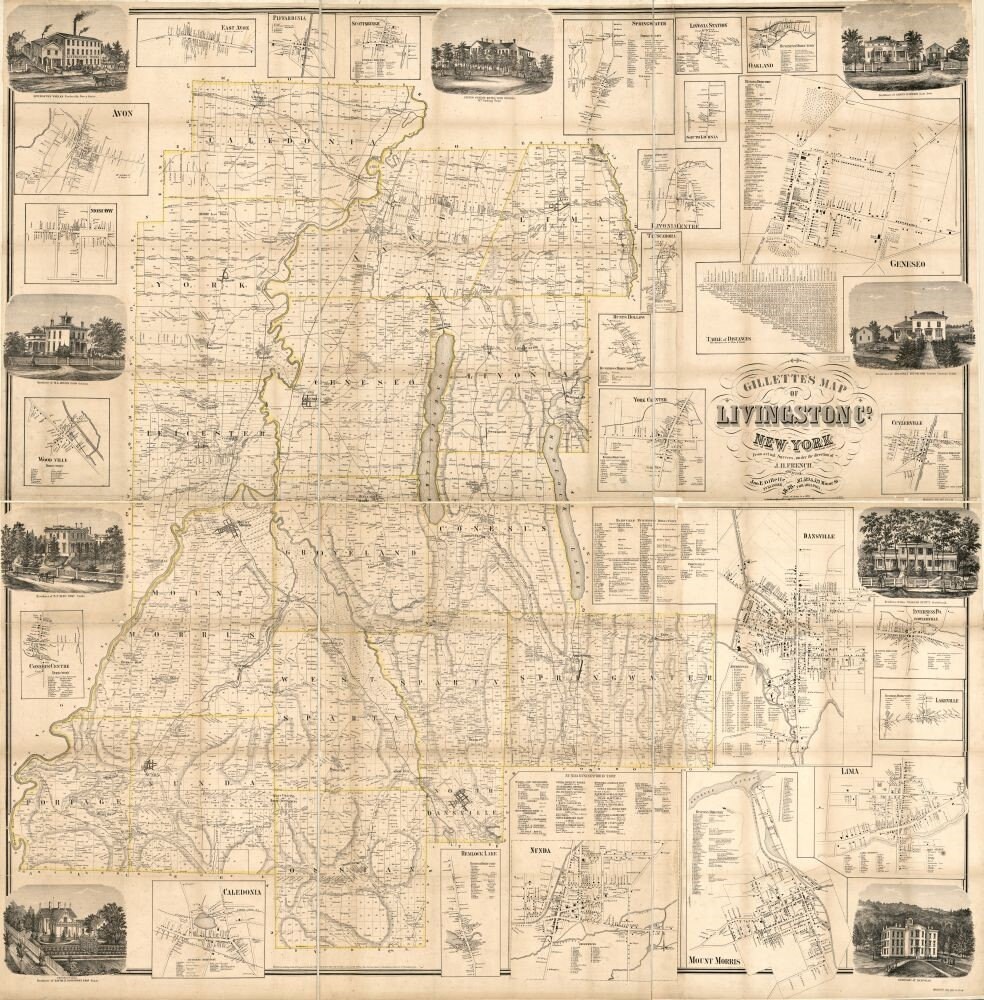 Map 1858 Map Gillette's Map of Livingston Co. New York Etsy