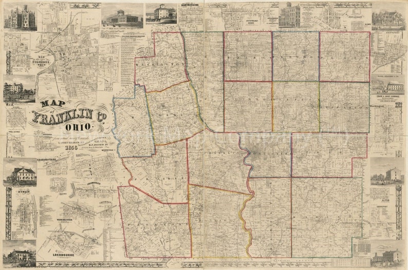 Map 1856 Map of Franklin Co. Ohio. Map Subjects Cadastral Etsy