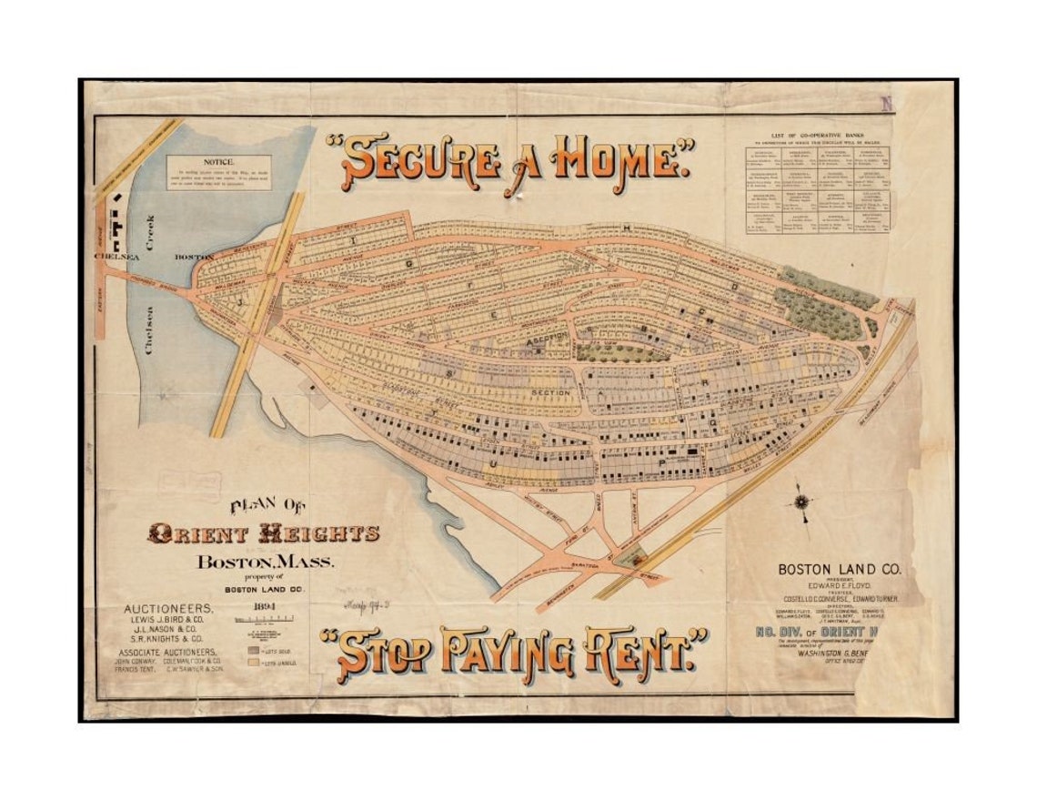 Map 1894 Map East Boston Plan of Orient Heights Boston Mass Etsy