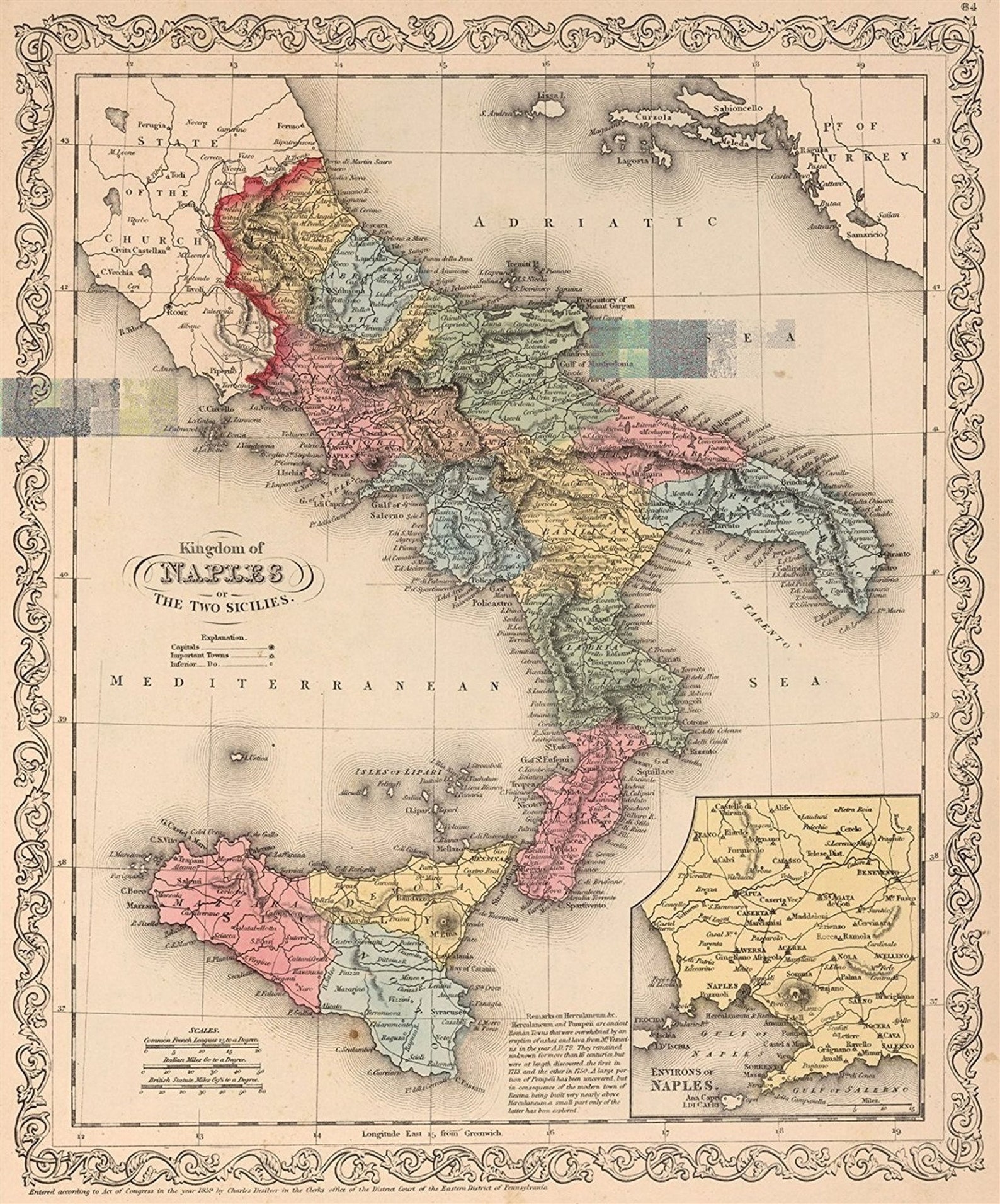 Map Kingdom of Naples or the Two Sicilies. 64. Entered... Etsy