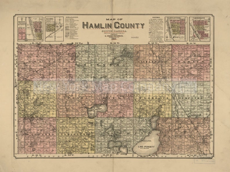 Map 1897 Map of Hamlin County South Dakota Compiled and Etsy