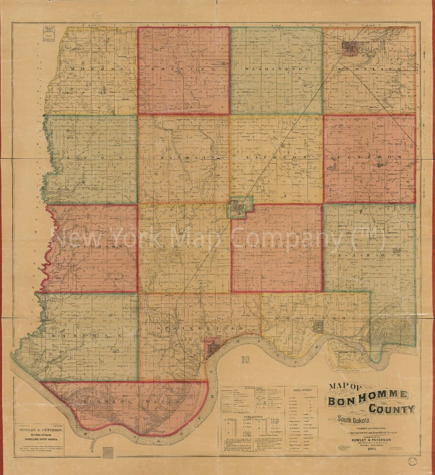 Map 1893 Map of Bon Homme County South Dakota Compiled and Etsy