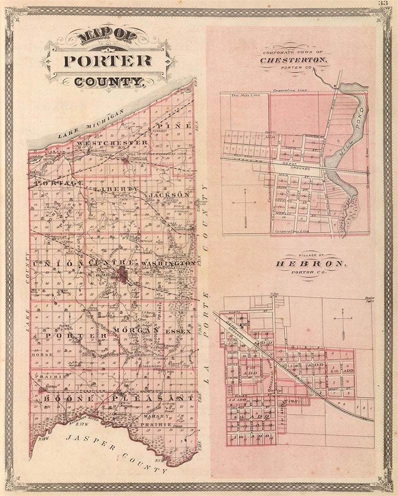 Map Map of Porter County. with Corporate Town of Etsy