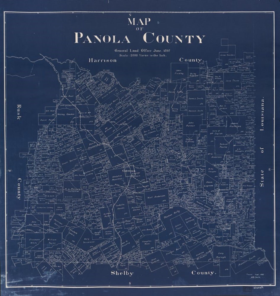 Map 1897 1932 Map of Panola County Traced September 1932 Etsy