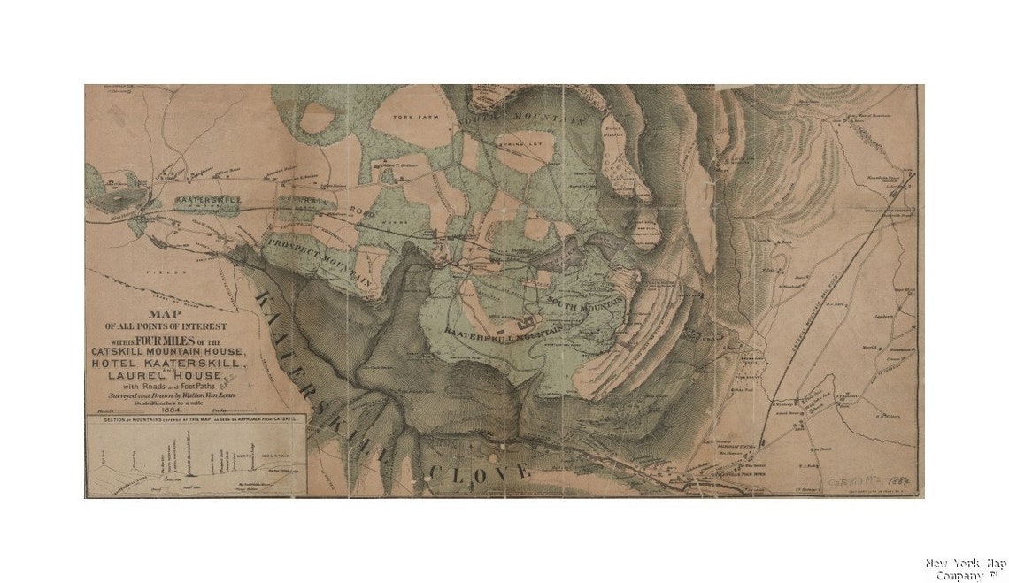 1884 Map of Catskill N.Y. Map of all points of interest Etsy