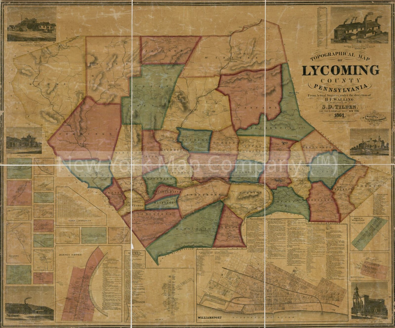 Map 1861 Topographical Map of Lycoming County Pennsylvania: - Etsy
