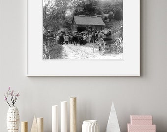 Old White Church With Horse And Buggy Amish Wall Picture Black Framed Art Print 