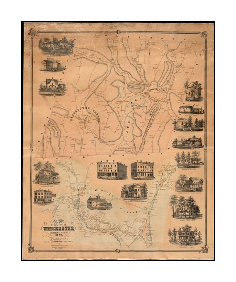 Map 1852 Map Connecticut Litchfield Winsted Town of Etsy