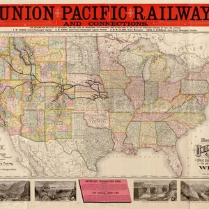 Map 1883 Map New Map of the Union Pacific Railway the Short - Etsy