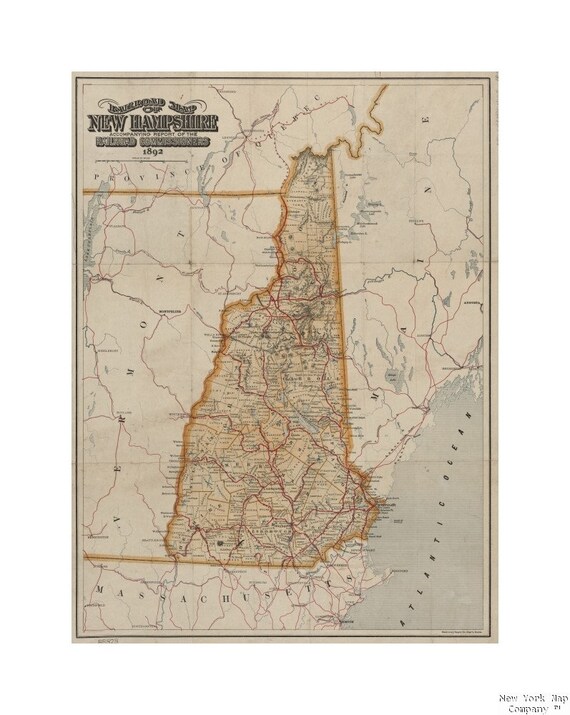 New Hampshire Railroad Map Map 1892 Map Of Manchester N.h. Railroad Map Of New Hampshire | Etsy  Australia