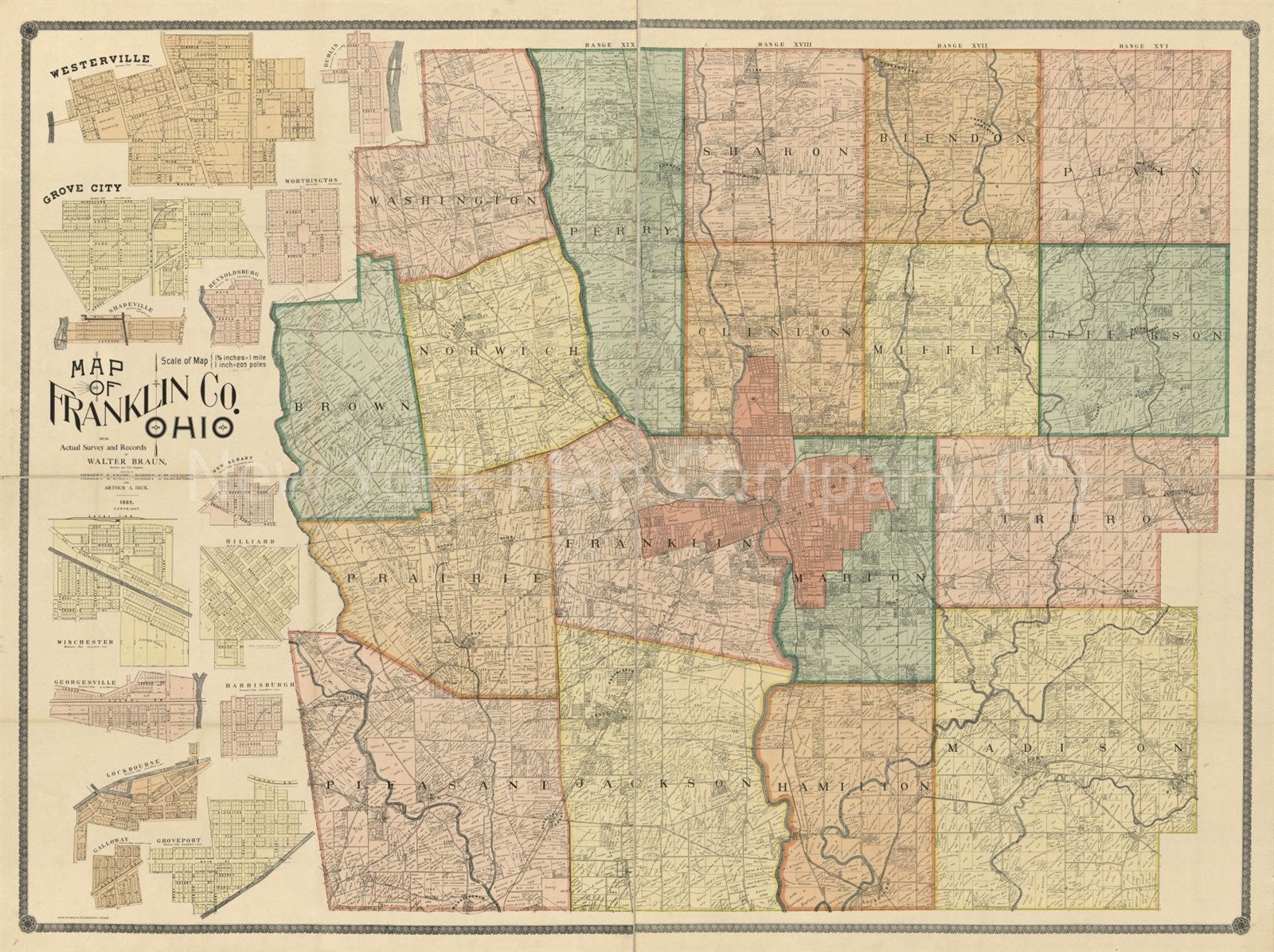 Map 1895 Map of Franklin County Ohio Cadastral Franklin Etsy
