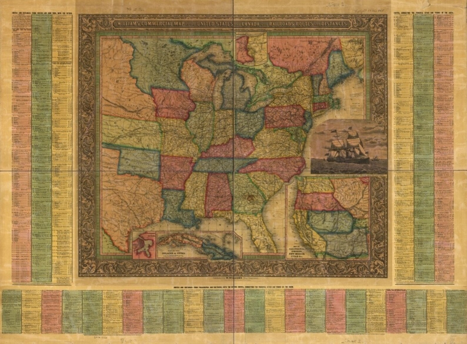 Map 1855 Map Williams' Commercial Map of the United States - Etsy