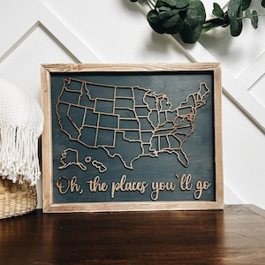 Small, Extra Saying Choices, US Travel Sign, USA states to mark travel, Custom Travel map, Map to Mark Travels, Wood, US Map Wall Art