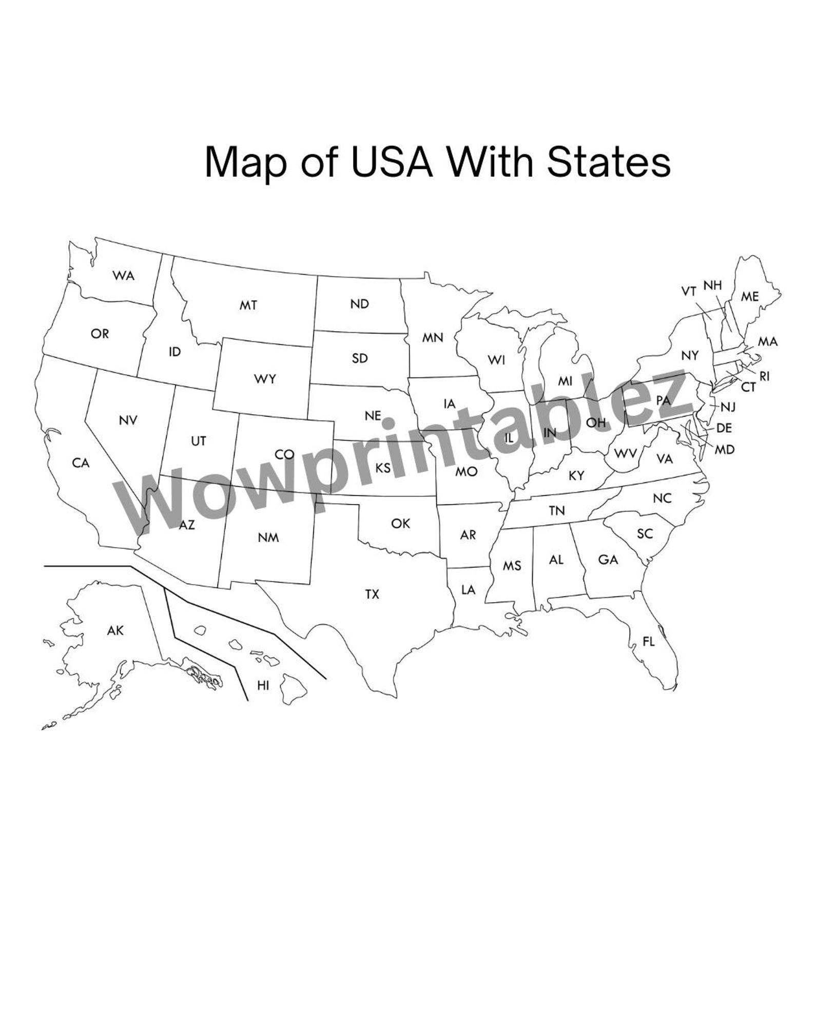 Usu Map.pdf USA Map With States (PDF & PNG) - Etsy