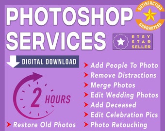 photoshop service add person, remove person or objects from photo, merge photos change background, colorize restore retouch, photoshop print