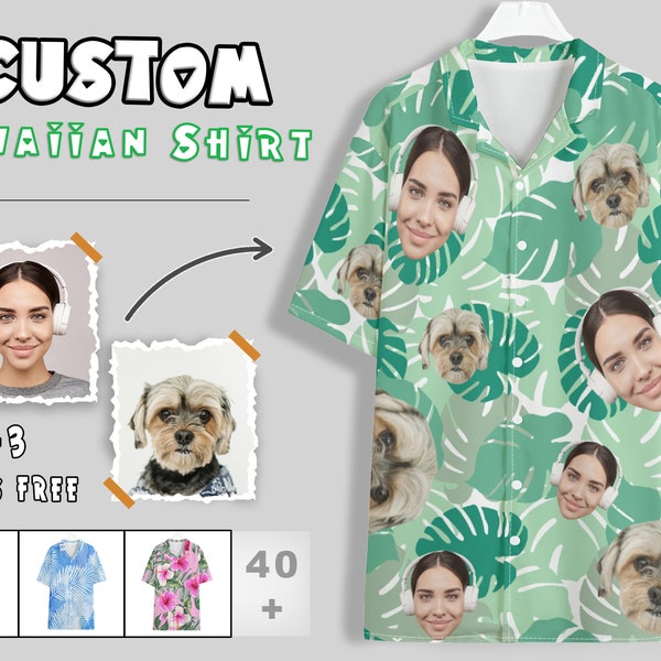 30 Custom Hawaiian Shirts | Pet Face Shirt | Unisex Tropical Shirt | Casual Summer Outfit | Beach Style Personalized Photo Print Shirts