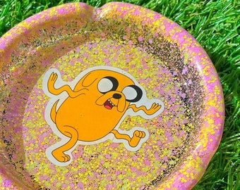 Set of 2 handmade adventure time coasters in colours green and yellow.