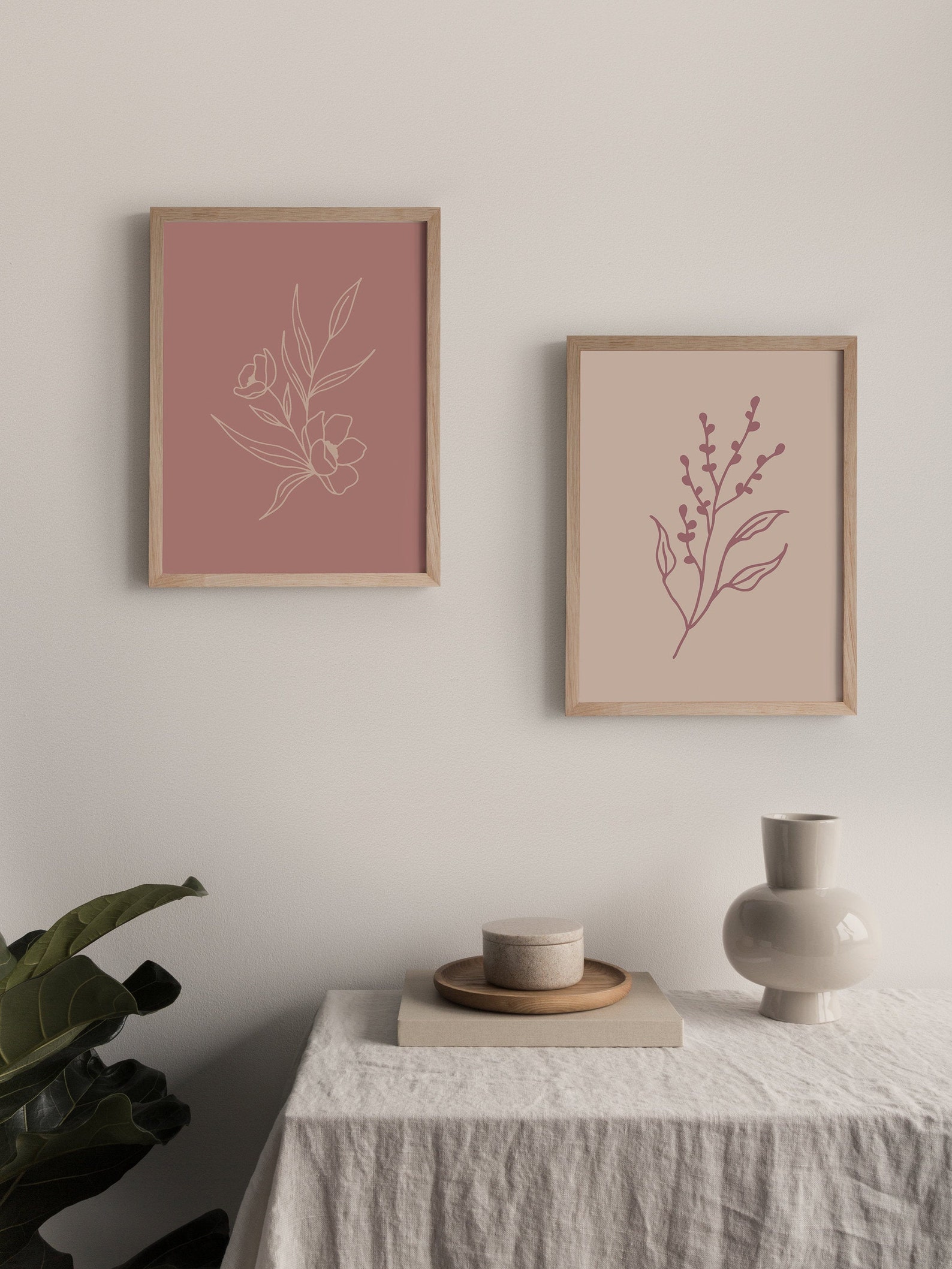 Mauve Wall Art Set/ Set of 2/ Mauve Pink Wall Decor/ Pink Boho Etsy