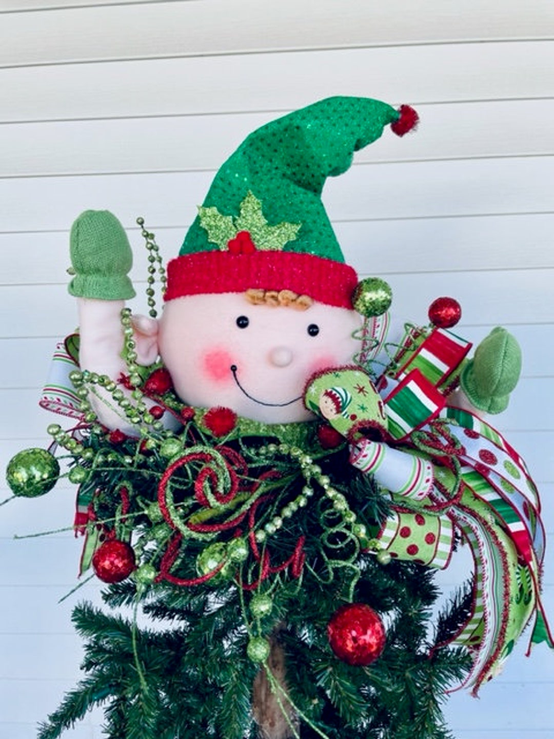 Whimsical Elf Christmas Tree Topper, Christmas Elf Table Decor, Winter