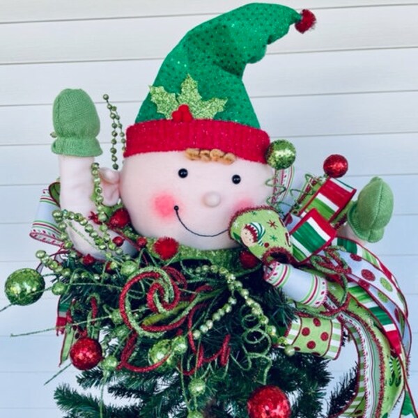 Whimsical Elf Christmas tree topper, Christmas Elf table decor, Winter Gift Idea, Elf Collector