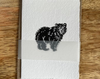 Lino Printed Blank Handmade Card - Bear Postcard - Recycled Paper Notecard - Hand Printed Ursus Art - Kraft Envelope