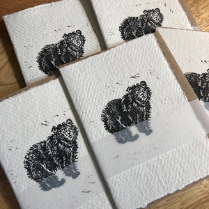 Lot de 5 - Cartes faites main vierges lino imprimées - Carte postale ours - Cartes pour notes en papier recyclé - Grizzly imprimé à la main