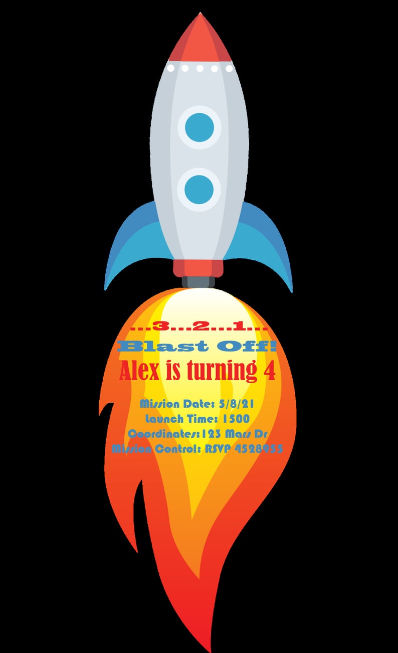 Rocket Ship Birthday Invitations Etsy