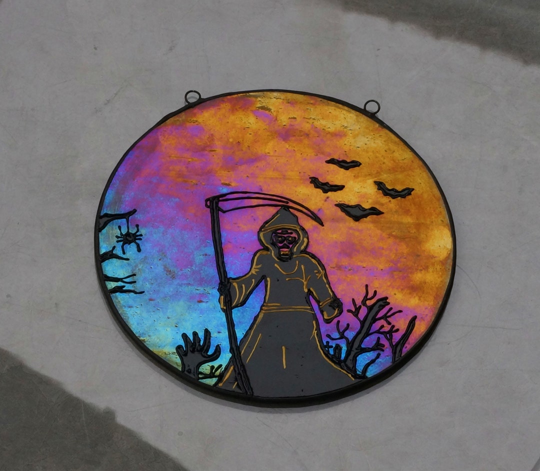 Death Stained Glass Panel Window Hanging,halloween Decor Hanging,daro ...