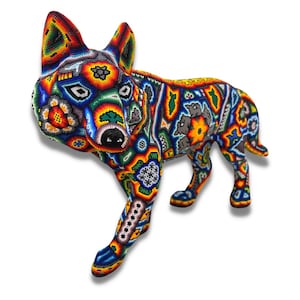 COYOTE WOLF with HUICHOL Art, Mexican art, Huichol Esculpture, Mexican gifts.