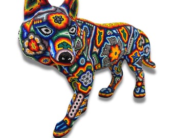 COYOTE WOLF with HUICHOL Art, Mexican art, Huichol Esculpture, Mexican gifts.