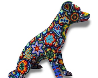 DOG with HUICHOL Art, Mexican art, Huichol Esculpture, Mexican gifts.