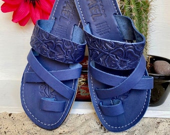 Mexican Handmade Sandals. Mexican Leather Sandals. Huarache Fashion. Floral Sandals. Traditional Huarache of Mexico. Blue Sandals