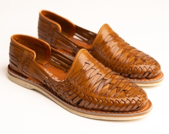 Men's Handmade Tan Leather Huarache Sandals | Closed Toe Slip-On | Mexican Artisan Shoes for Casual Summer Wear