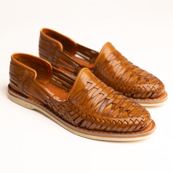 Men's Handmade Tan Leather Huarache Sandals | Closed Toe Slip-On | Mexican Artisan Shoes for Casual Summer Wear