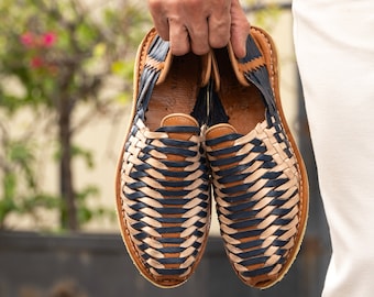 Handmade Leather Huarache Sandals for Men – Mexican Style, Slip-On Shoes, Breathable, Soft Leather Flats for Summer