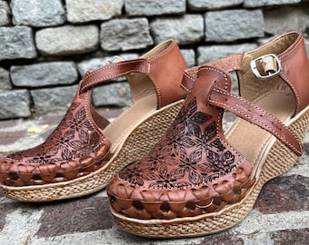 WEDGE HEEL Leder SANDALEN Schuhe mit Ankle Strap. Mexikanische Ledersandalen in allen Größen