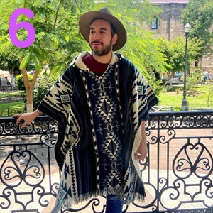 Unisex Poncho With Hood, Mexican Tribal Style One Size Colorful Poncho, Soft and Comfortable Ethnic Poncho