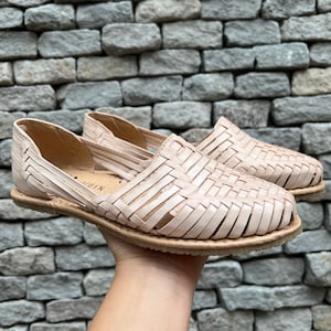 Natural Leather Sandals. Mexican Artisanal Huarache. Mexican Leather Shoes. Mexican Style Shoes. Comfortable Flats For Woman