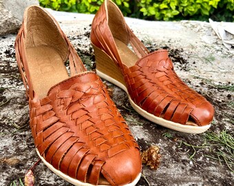 Details about / Women Genuine Leather Wedges Mexican Sandals with Flower Embroidery CR278