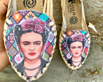 FRIDA KAHLO Mexican SANDALS Mexican Leather Huarache  Comfortable Flats For Mexican Shoes