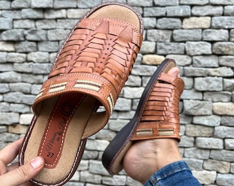 SLIDERS LEATHER Huarache SANDALS. Mexican Gifts. Men’s Artisanal Sandals. Men’s Mexican Traditional Huarache.