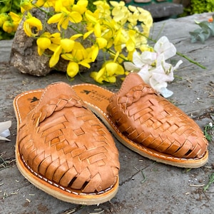 LEATHER SLIP ON Sandals in Brown Color. Mexican Gifts. Leather Womans Shoes. All Sizes