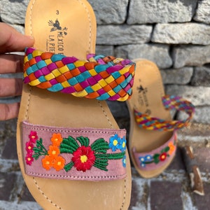 Colorful Embroidered Leather Sandals Hippie Vintage Huarache Mexican ...