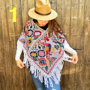 BESTICKTE MEXIKANISCHE REBOZO. Mode Poncho. Leichter mexikanischer Schal. Mexikanischer Pashimina
