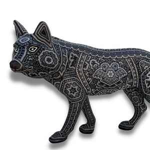 COYOTE WOLF with HUICHOL Art, Mexican art, Huichol Esculpture, Mexican gifts.